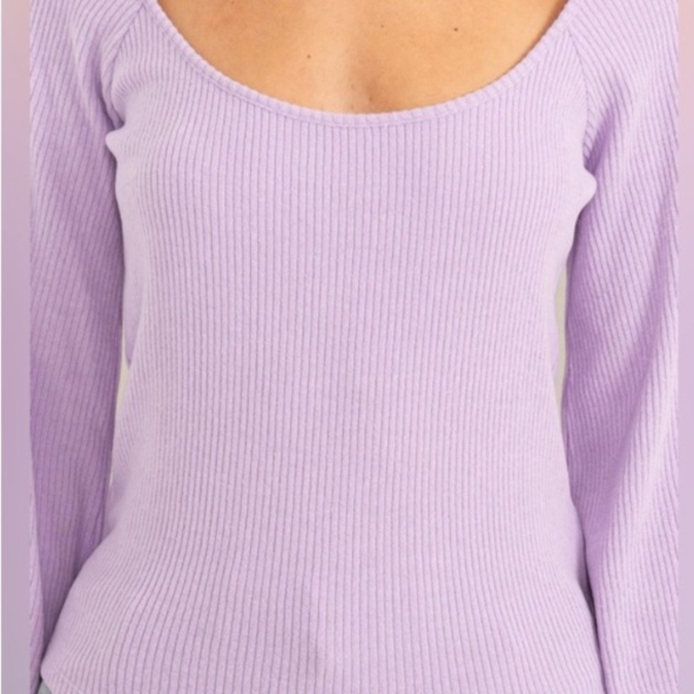 Lavender Ribbed Long Sleeve Top - Picture 5 of 5